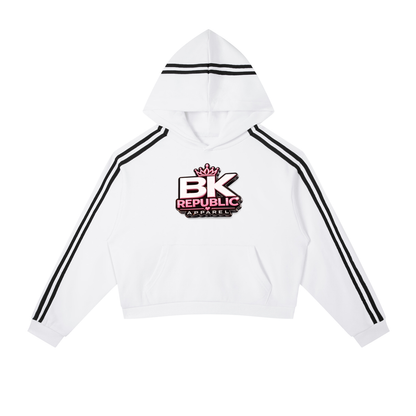 "Brooklyn Republic Essentials" Women's 3-D Block Party Contrast Side Stripe Cropped Hoodie