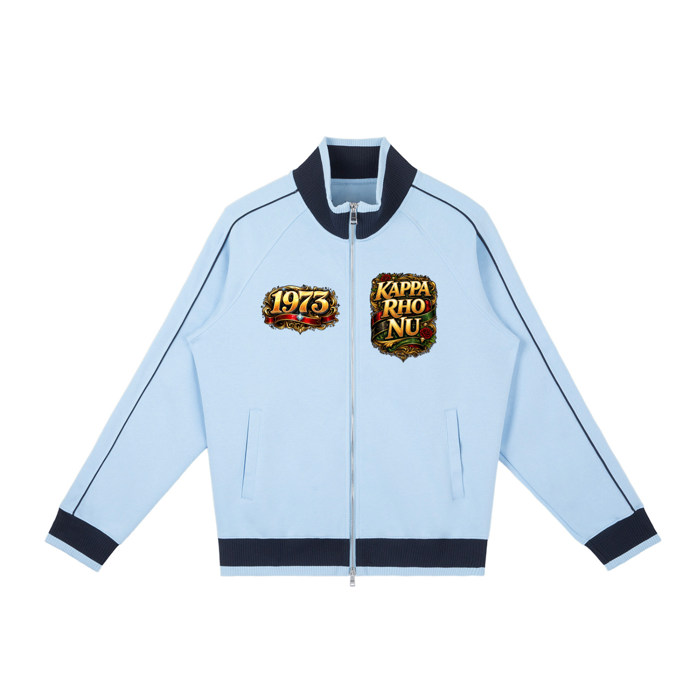 “Kappa Rho Nu” Color Block Raglan Sleeve Zip Track Jacket