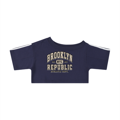 "Brooklyn Republic Essentials" Women's Off-the-Shoulder Crop T-Shirt