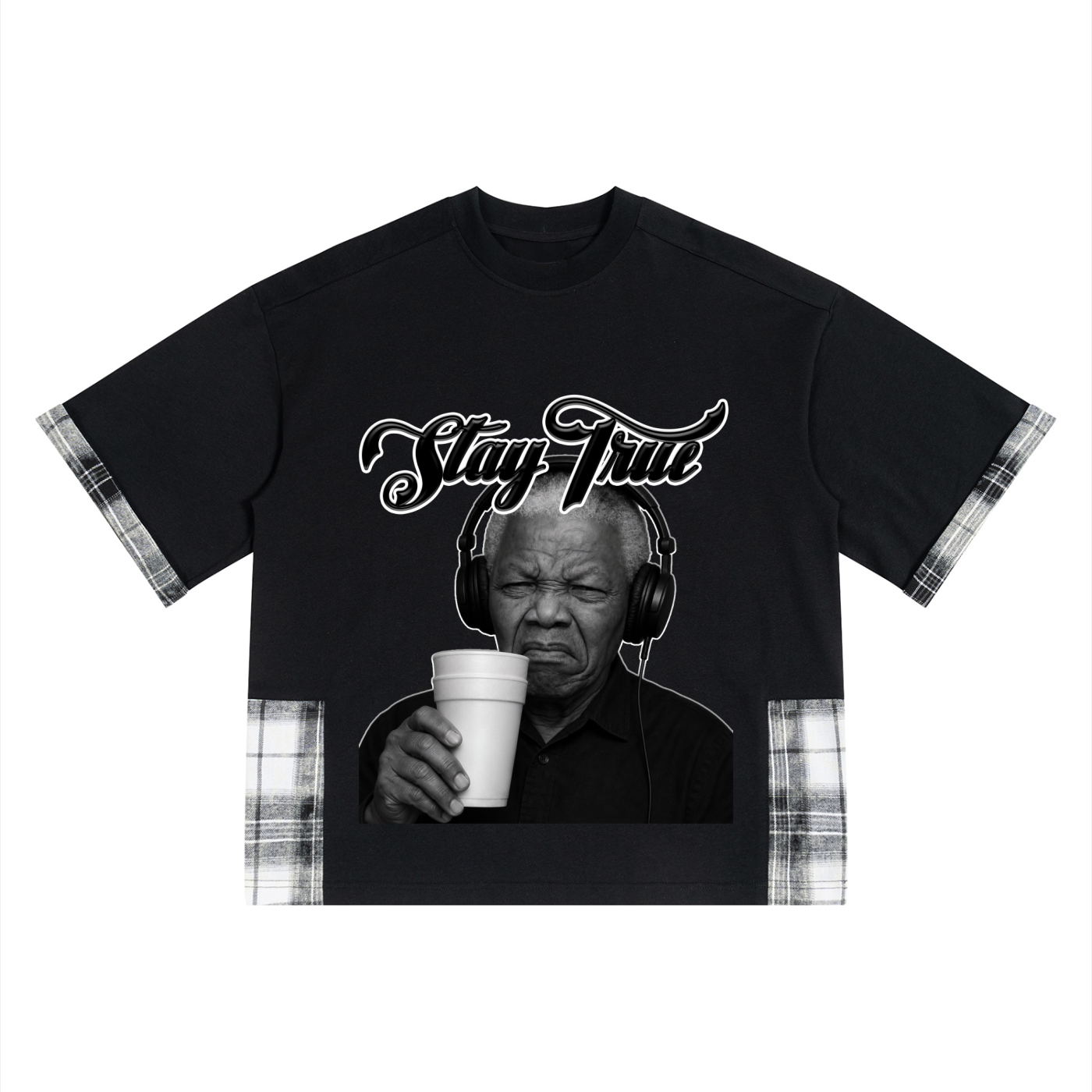 "Madiba" Plaid Paneled T-Shirt