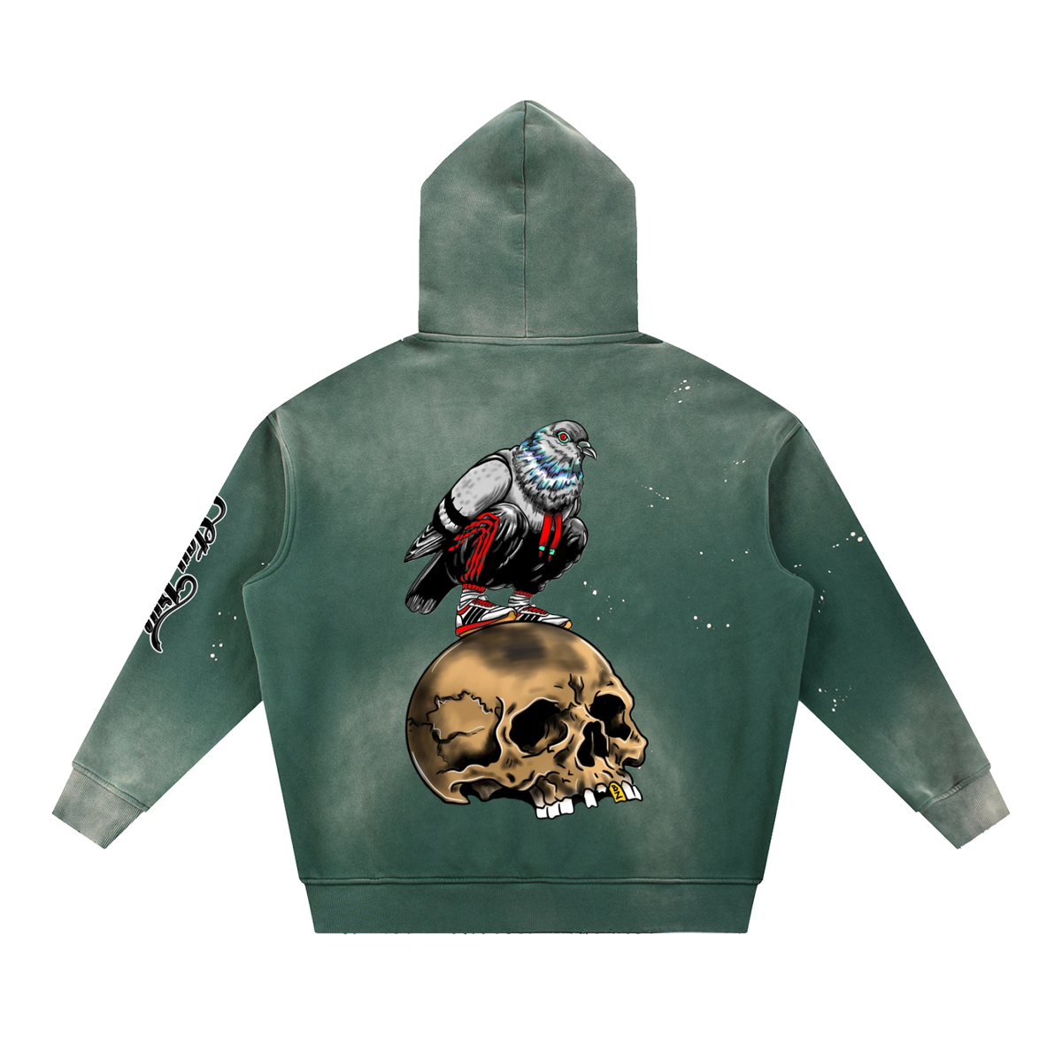 Brooklyn Zoo™ "Filthy Pigeon" Vintage Washed Frayed Fleece Hoodie