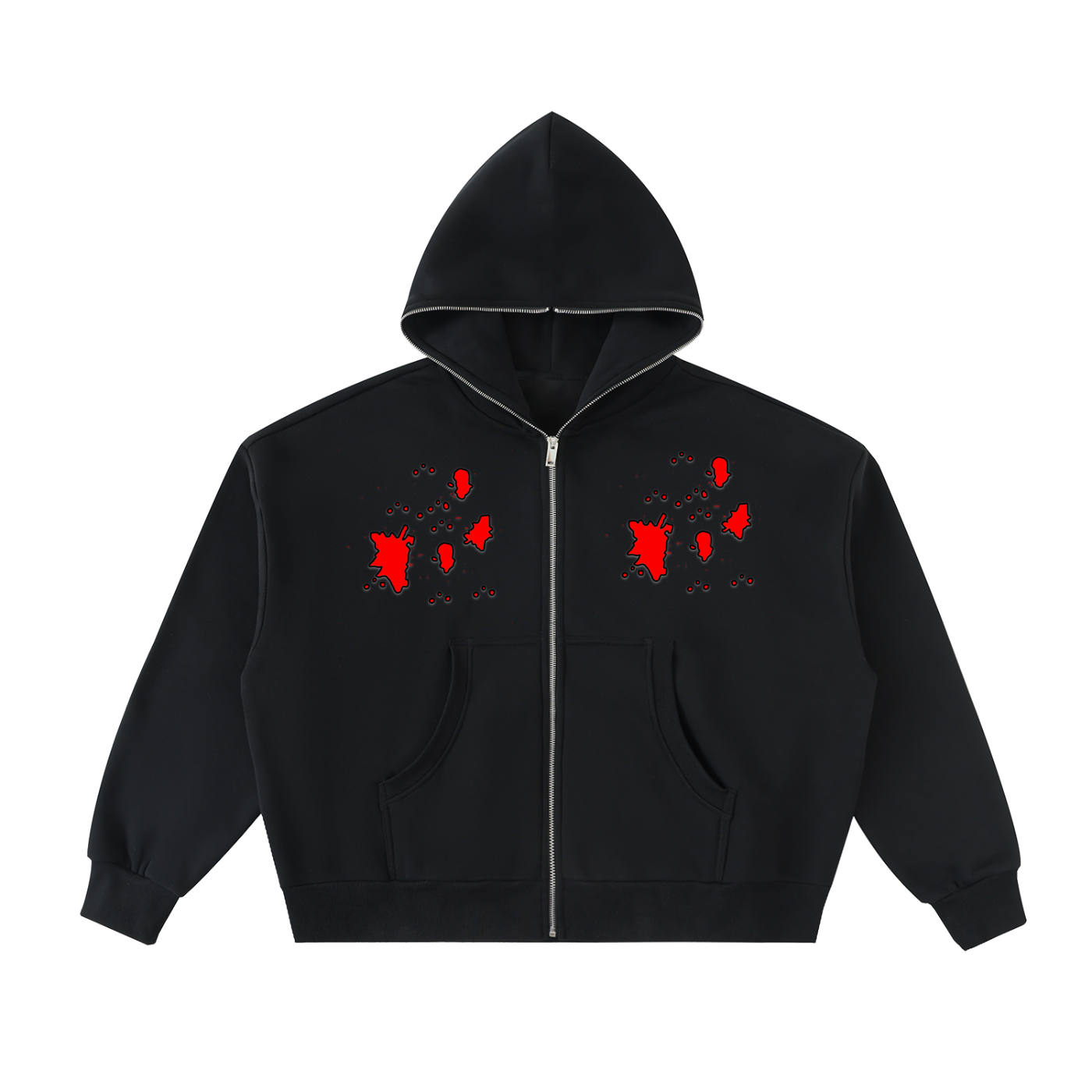"Blood Rain" Fleeced Full-Zip Boxy Hoodie