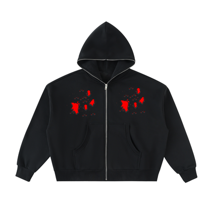 "Blood Rain" Fleeced Full-Zip Boxy Hoodie