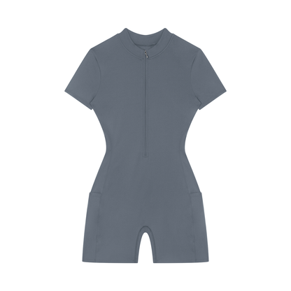 "Brooklyn Republic Essentials" Women's Quarter-Zip Short Sleeve Romper