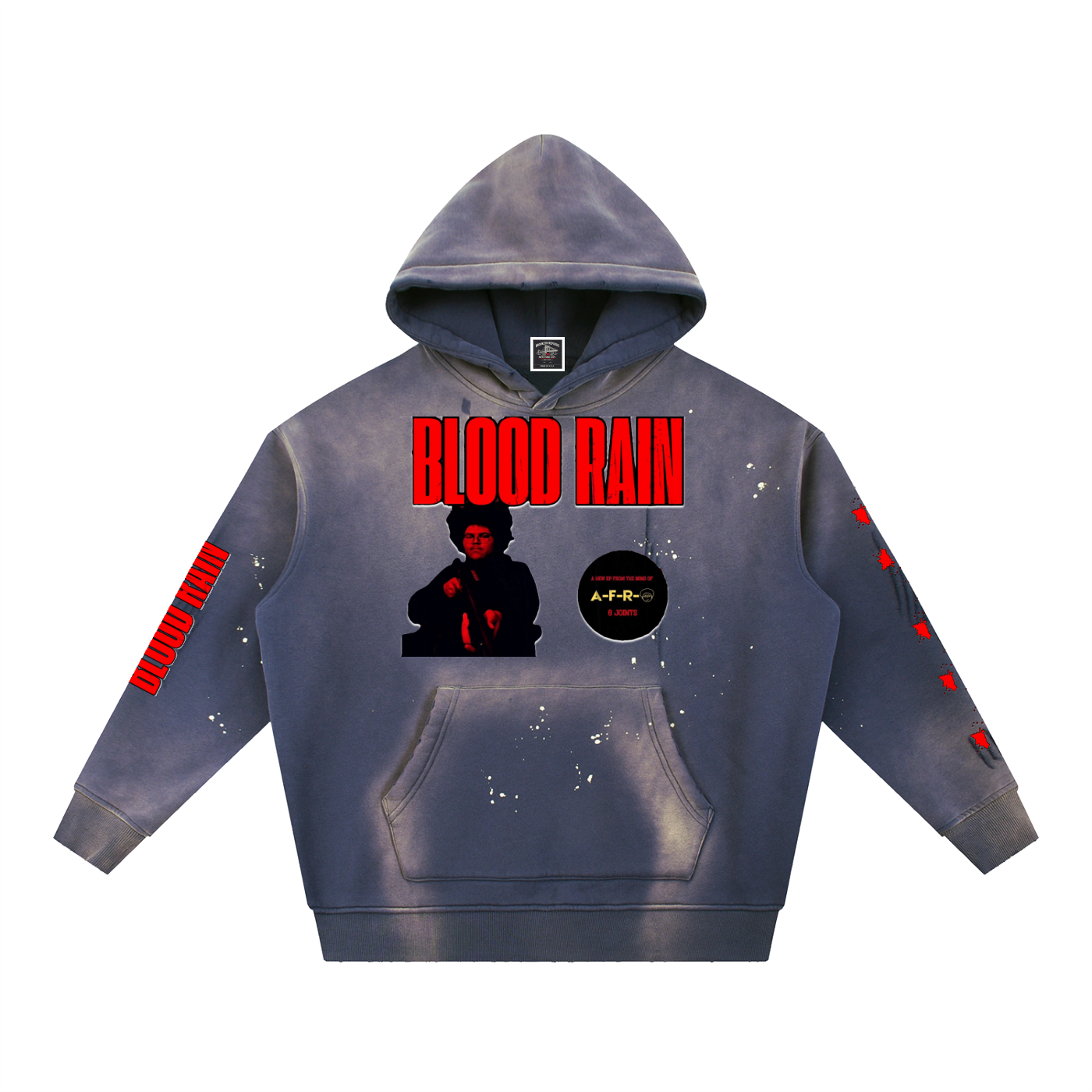 "Blood Rain" Vintage Washed Frayed Fleece Hoodie