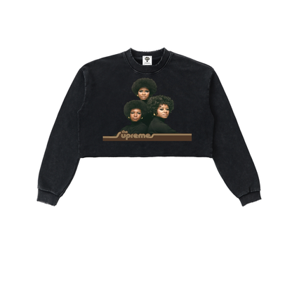 "The Supreme's" Snow Washed Raw Edge Cropped Sweatshirt