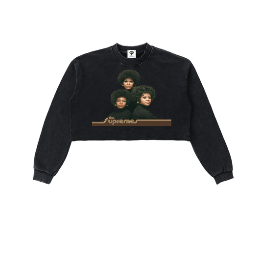 "The Supreme's" Snow Washed Raw Edge Cropped Sweatshirt