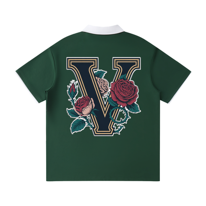 "Varsity" Contrast Collar Raglan Polo Shirt
