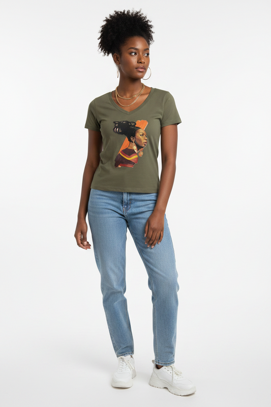 "NINA" Tencel Slim Fit V-Neck T-Shirt