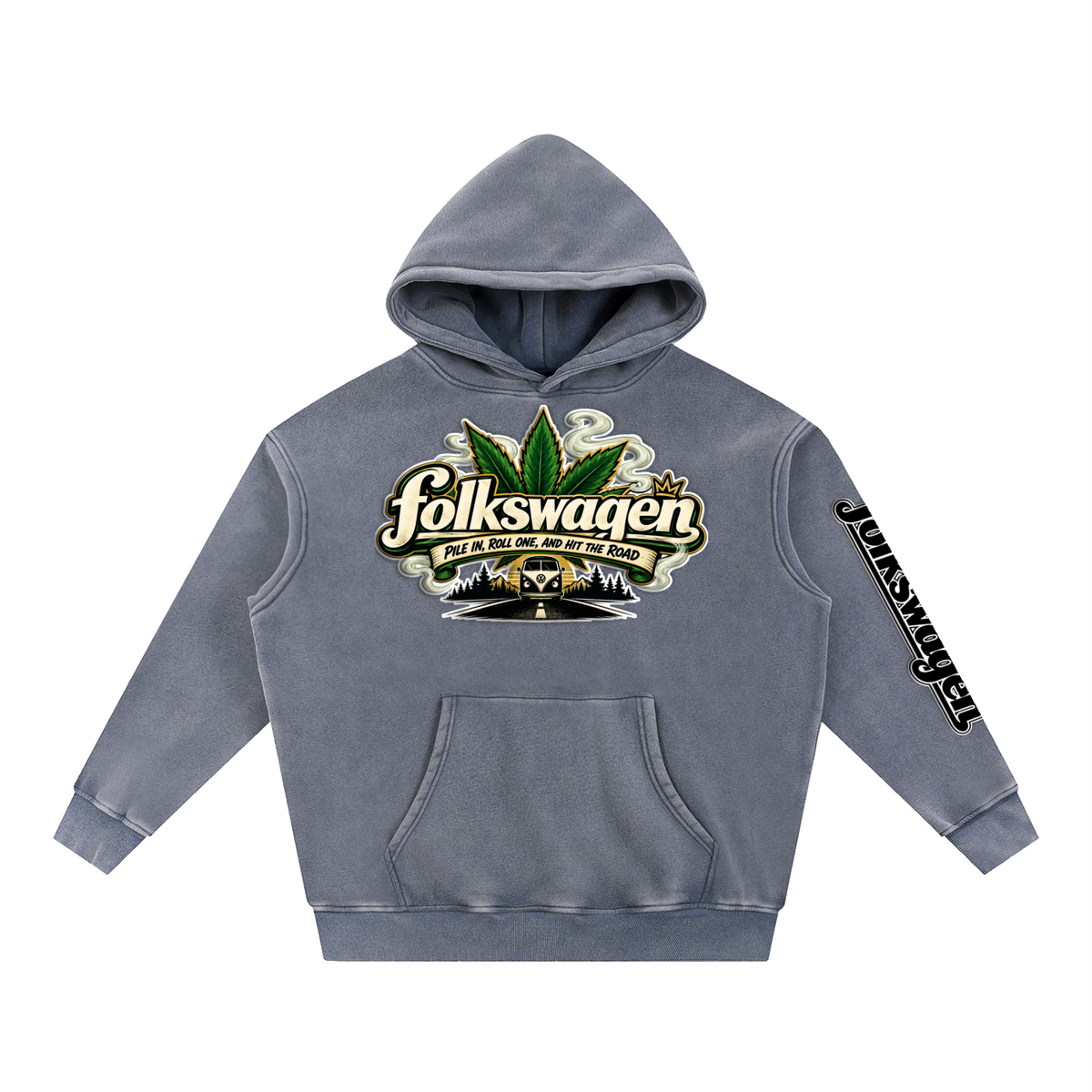 "Folkswagen" Snow Wash Fleece Oversize Hoodie