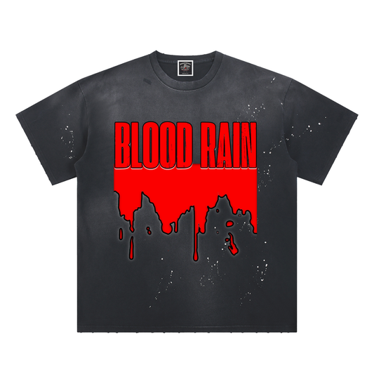 "Blood Rain" Hand-Frayed Sunfade Paint Splatter T-Shirt