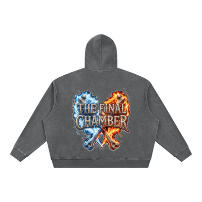 PYN™ "The Final Chamber" Vintage Wash Boxy Waffle Full Zip Hoodie