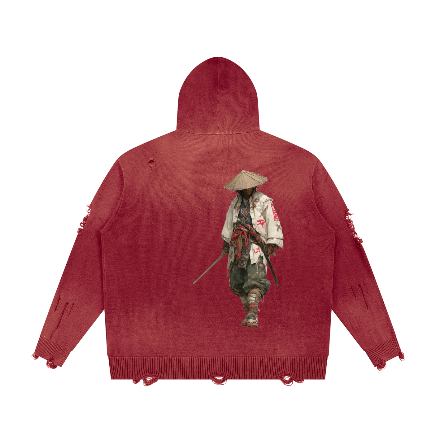 "Bushidokan" Distressed Full Zip Sweater