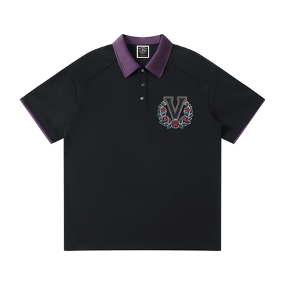 "Varsity" Contrast Collar Raglan Polo Shirt