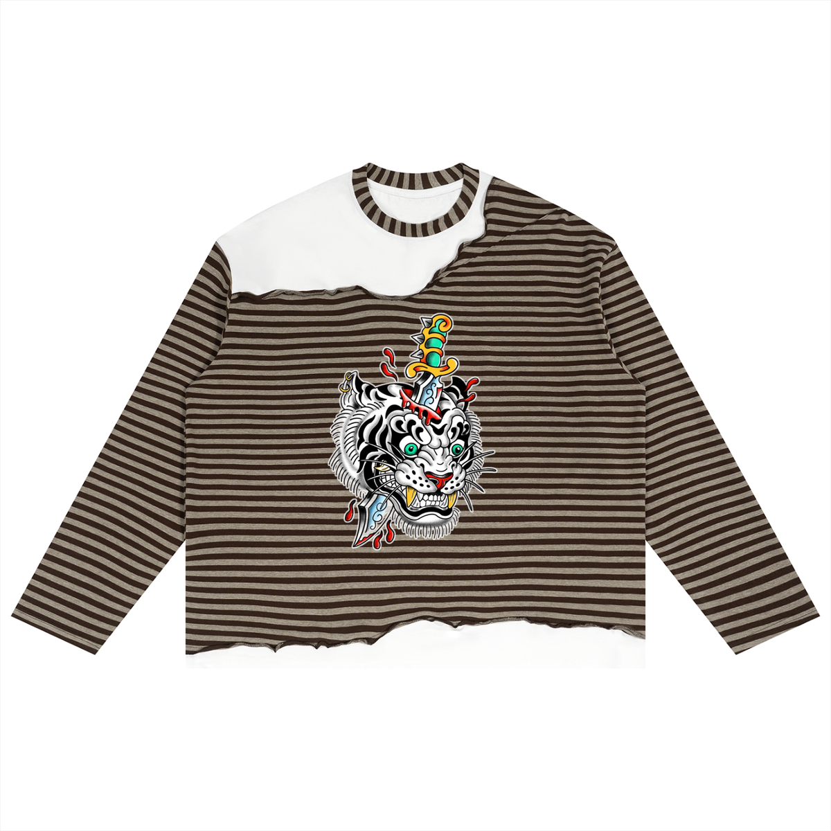 Brooklyn Zoo™ "Ed Hard-ly" Striped Panel Boxy Long Sleeve T-Shirt