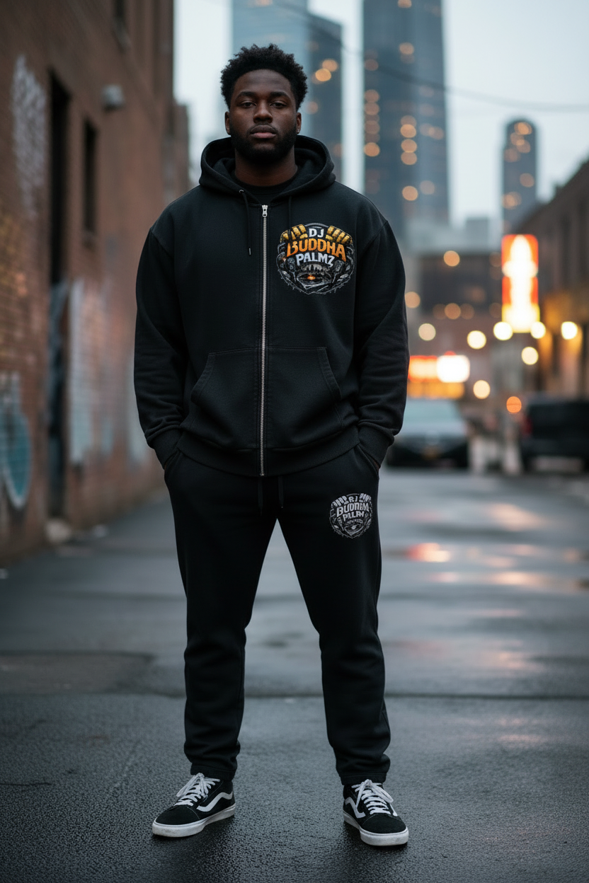 Basement Kemist™ “Buddha Palmz” Mineral Wash Boxy Full-Zip and Pullover Set