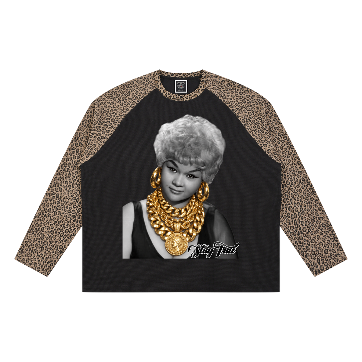 "Miss Peaches" Leopard Panel Raglan Sleeve T-Shirt