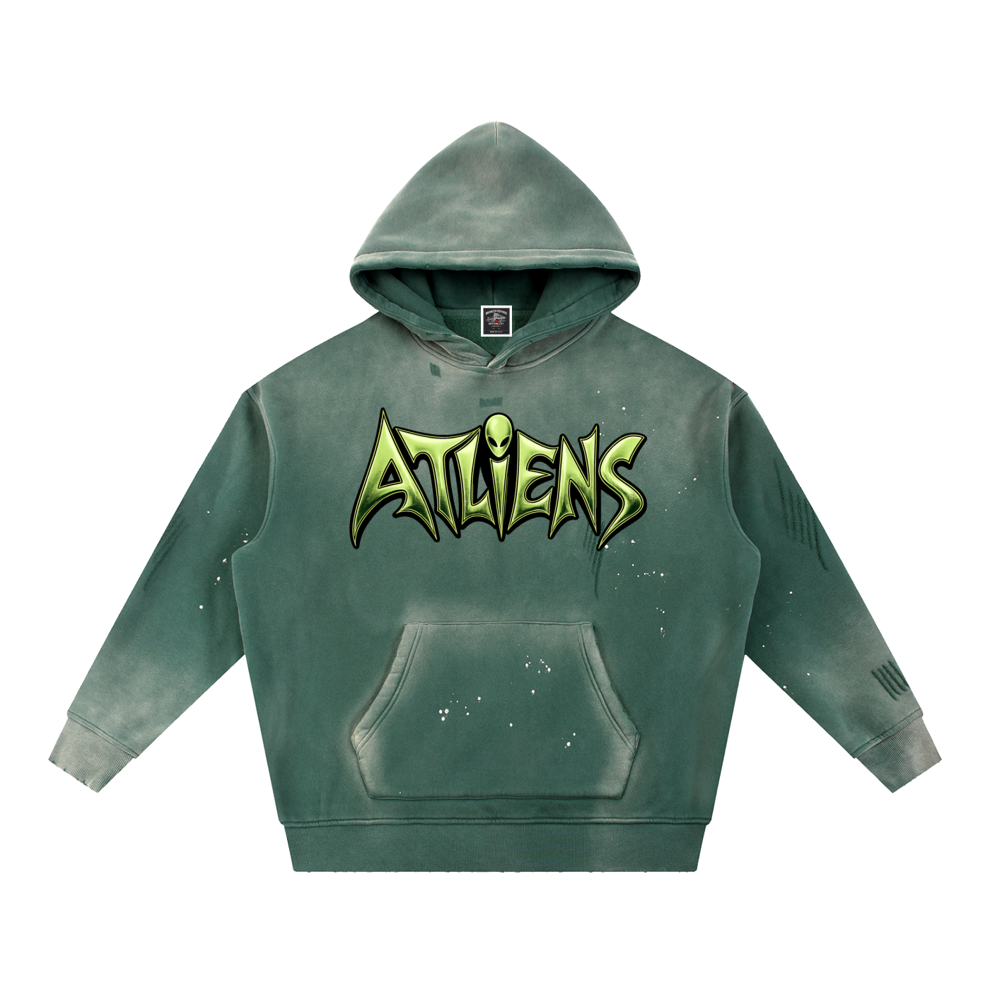 "ATLiens" Vintage Washed Frayed Fleece Hoodie