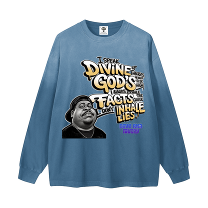 "Divine Theories" Gradient Washed Long Sleeve T-Shirt