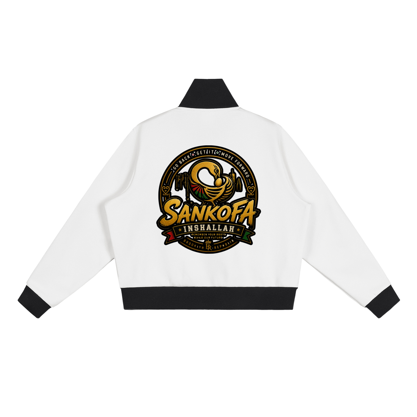 "Sankofa" Contrast Side Stripe Fleece Cropped Track Jacket