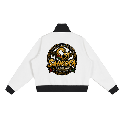 "Sankofa" Contrast Side Stripe Fleece Cropped Track Jacket