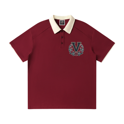 "Varsity" Contrast Collar Raglan Polo Shirt