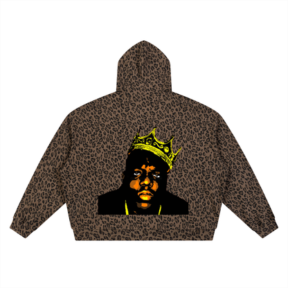 "The B.I.G Crown" Leopard Print Waffle Full Zip Hoodie