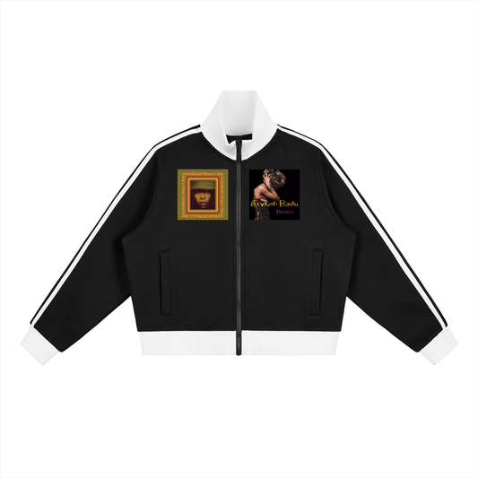 "Baduizm" Contrast Side Stripe Fleece Cropped Track Jacket
