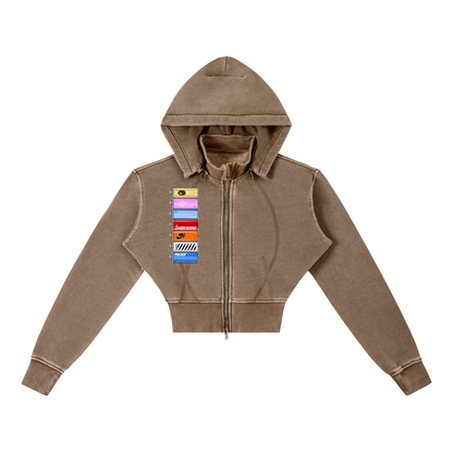 "Taggin' " Vintage Washed Cropped Fleece Hoodie