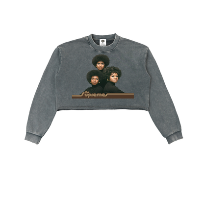 "The Supreme's" Snow Washed Raw Edge Cropped Sweatshirt