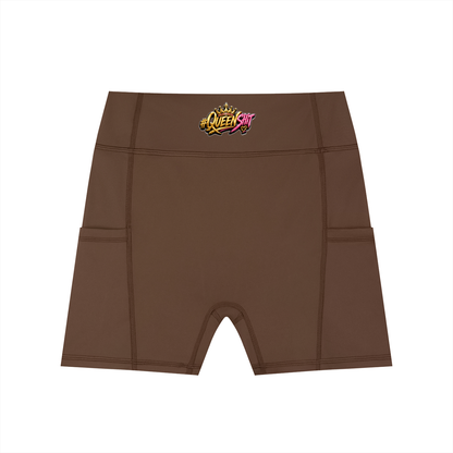 "QUEENS" Women's High-Waisted Pocket Biker Shorts