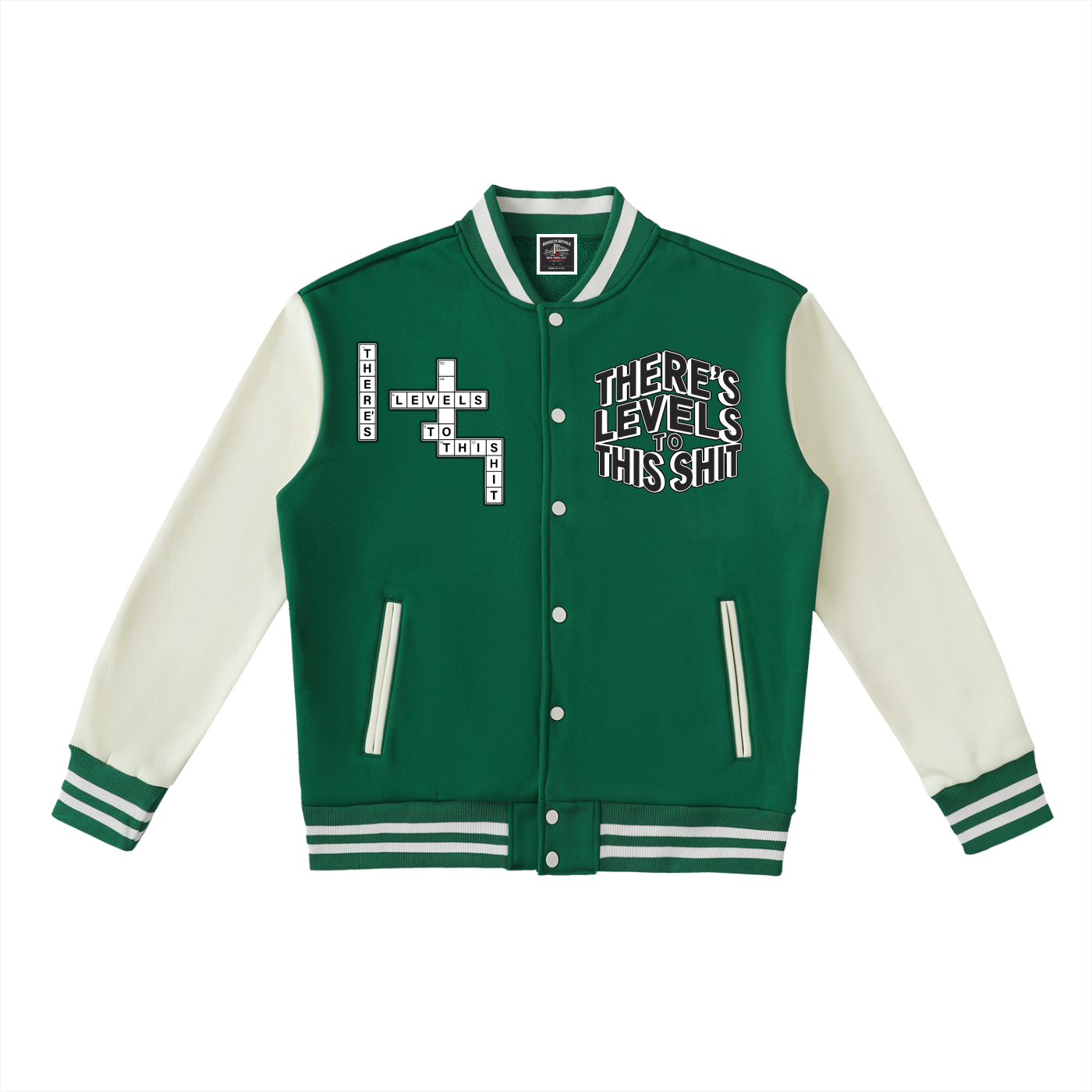 "LEVELS" Two-Tone Fleeced Varsity Jacket