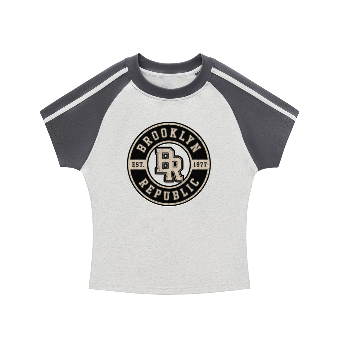 "Brooklyn Republic Essentials"  Contrast Stripes Bodycon Raglan  Sleeve T-Shirt