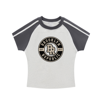 "Brooklyn Republic Essentials"  Contrast Stripes Bodycon Raglan  Sleeve T-Shirt