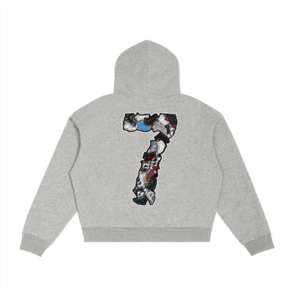 "AJ 7" Contrast Plaid Boxy Zip Hoodie
