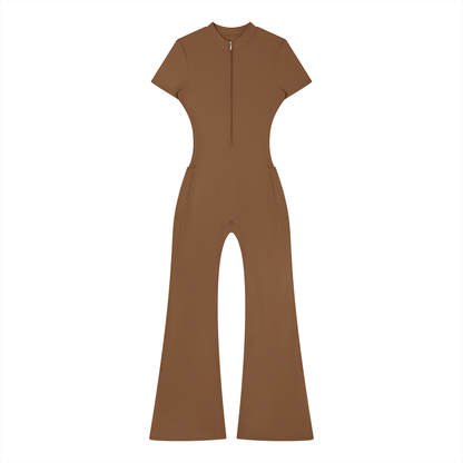 "Brooklyn Republic Essentials" Women’s Tight Flared Leg Quarter-Zip Jumpsuit