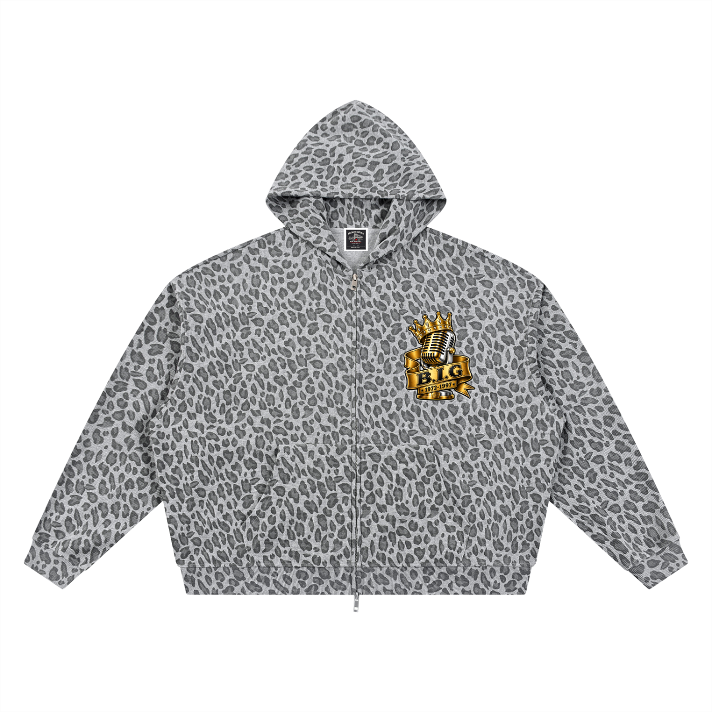 "The B.I.G Crown" Leopard Print Waffle Full Zip Hoodie