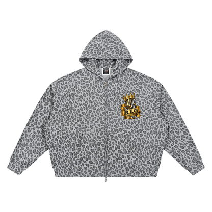 "The B.I.G Crown" Leopard Print Waffle Full Zip Hoodie