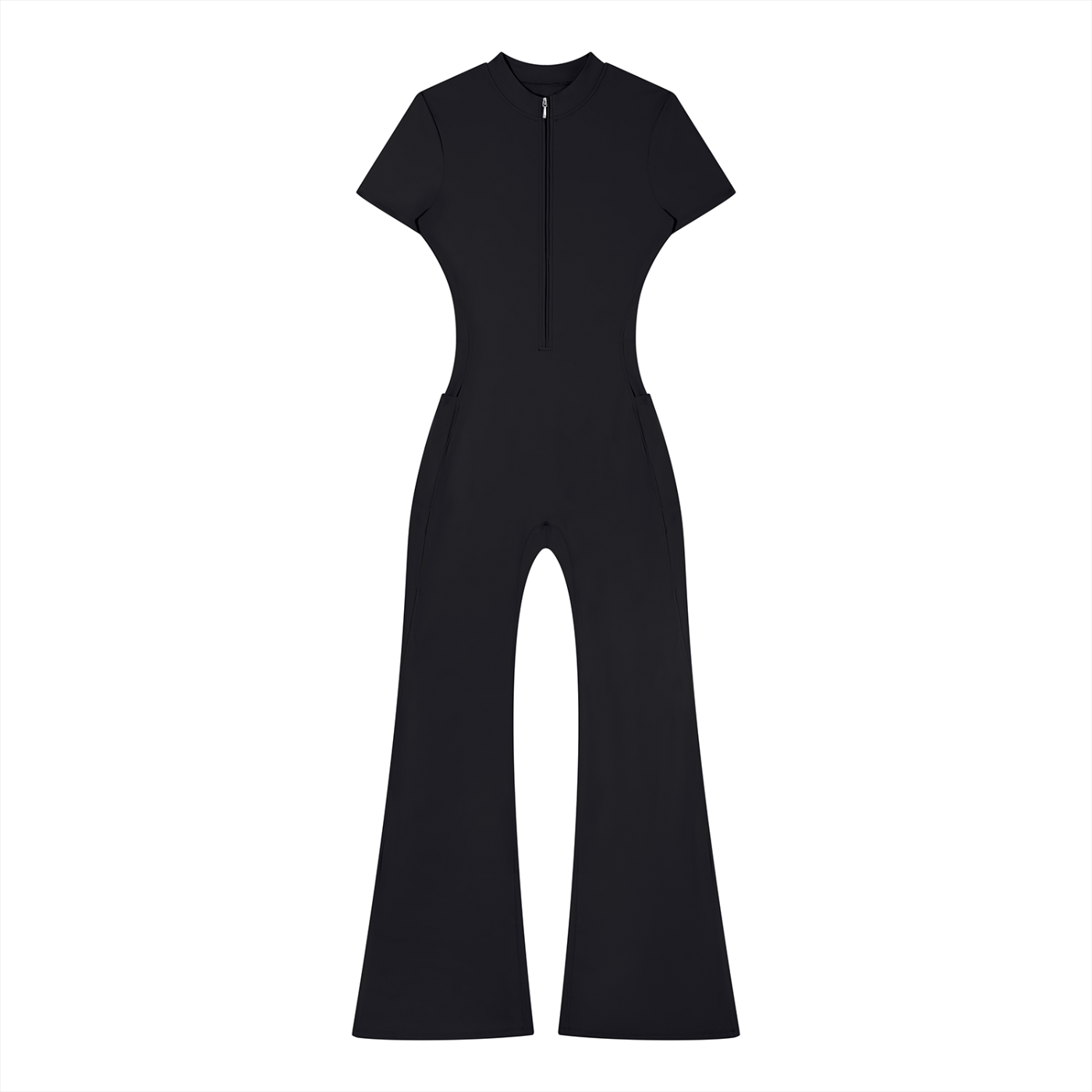 "Brooklyn Republic Essentials" Women’s Tight Flared Leg Quarter-Zip Jumpsuit