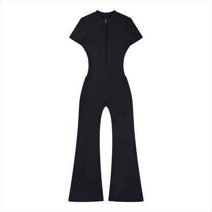 "Brooklyn Republic Essentials" Women’s Tight Flared Leg Quarter-Zip Jumpsuit