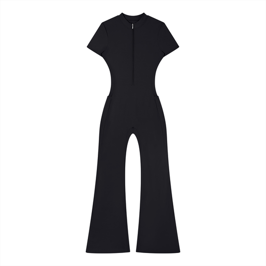 "Brooklyn Republic Essentials" Women’s Tight Flared Leg Quarter-Zip Jumpsuit