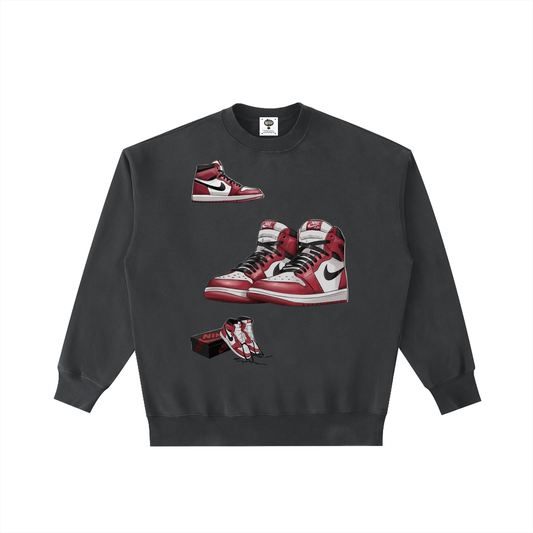 "AJ 1 BRED" Vintage Washed Heavyweight Crewneck Sweatshirt