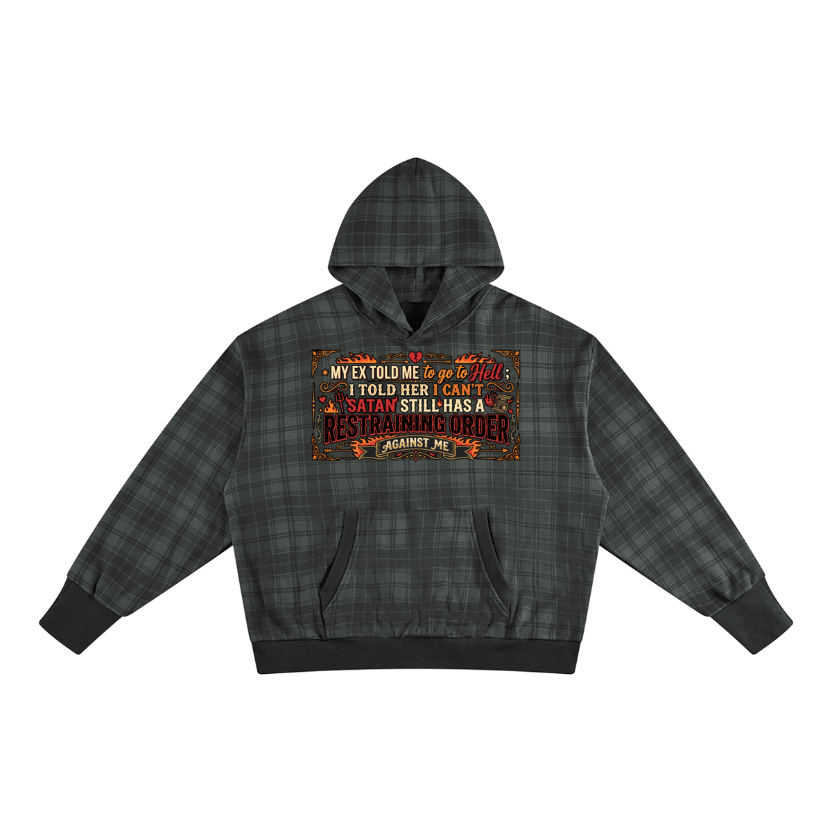 "Restraining Order" Plaid Color Block Hoodie