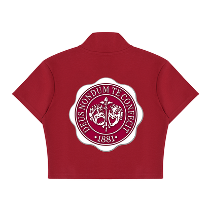 Hillman College "Gilbert Hall" Women's Cropped Full Zip Short Sleeve T-Shirt