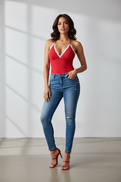"Cherry Bomb" Women's Lace-Trimmed Tie-Back