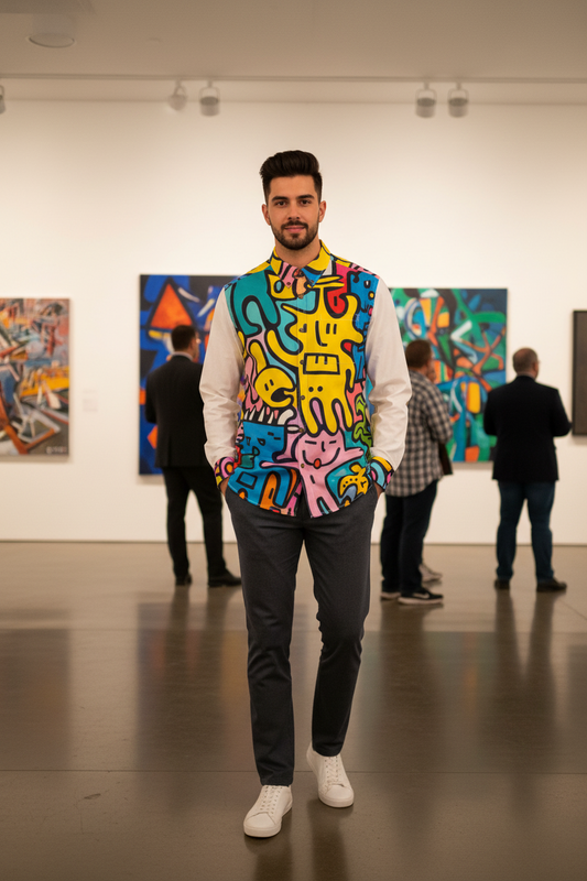 "A Funky Rendition" Casual Lapel Long Sleeve Button-Up
