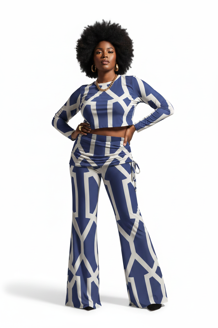 "Tribeca Blues" Women's High Waist Wide Leg Pants