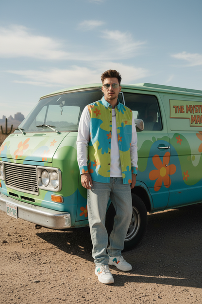 "Hey Scooby" Casual Lapel Long Sleeve Button-Up