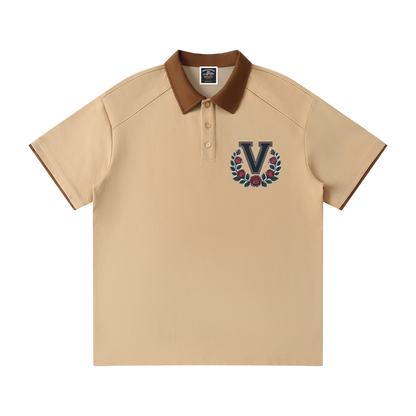 "Varsity" Contrast Collar Raglan Polo Shirt