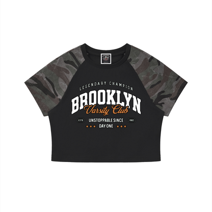 "Varsity Club" Women’s Camo Crop T-Shirt